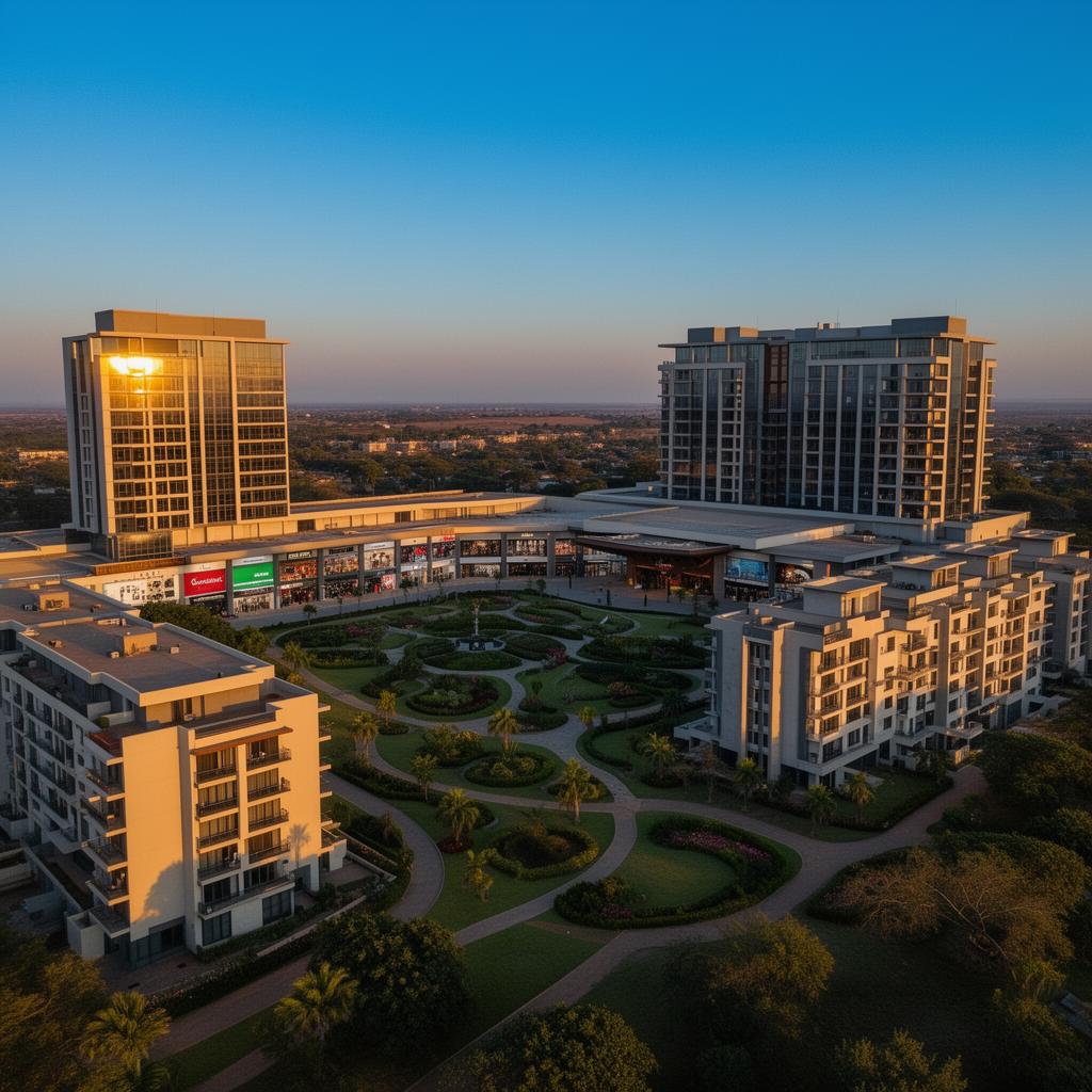 Modern East African commercial property portfolio at golden hour